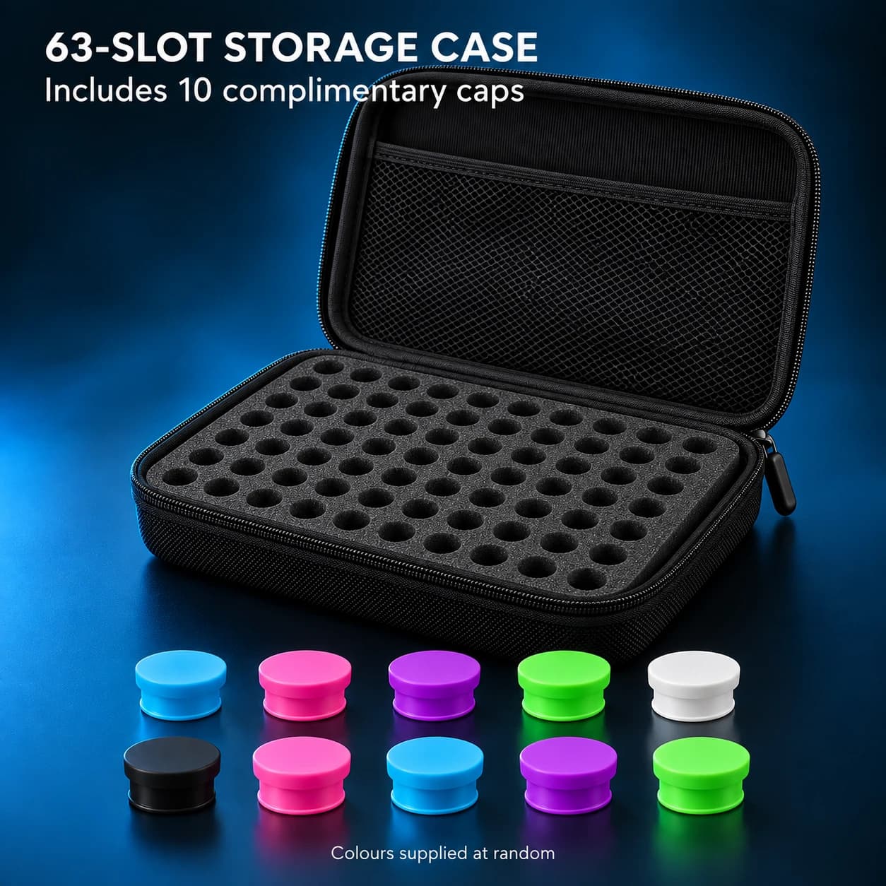 63-Slot Vial Storage Case + 10 Complimentary Caps